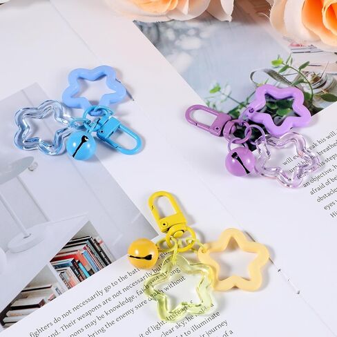 5Pcs Star Keychains for Women, Cute Stars Bell Keychains Colorful Acrylic Stars Charms Key Chain Star Pendant Keyring with Clip Keys Accessories for Car Keys Bag Keychain Camera Pendants in Saudi Arabia