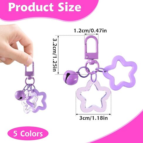 5Pcs Star Keychains for Women, Cute Stars Bell Keychains Colorful Acrylic Stars Charms Key Chain Star Pendant Keyring with Clip Keys Accessories for Car Keys Bag Keychain Camera Pendants in Saudi Arabia