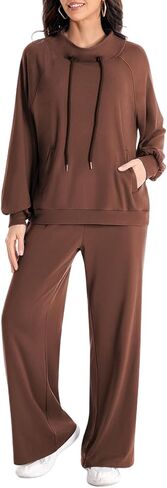 2 Piece Sets for Women 2024 Fall Lounge Outfits Sweatsuit Sets Oversized Sweatshirt Wide Leg Sweatpants Tracksuit in Saudi Arabia