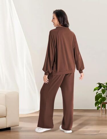 2 Piece Sets for Women 2024 Fall Lounge Outfits Sweatsuit Sets Oversized Sweatshirt Wide Leg Sweatpants Tracksuit in Saudi Arabia