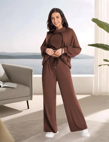 2 Piece Sets for Women 2024 Fall Lounge Outfits Sweatsuit Sets Oversized Sweatshirt Wide Leg Sweatpants Tracksuit in Saudi Arabia