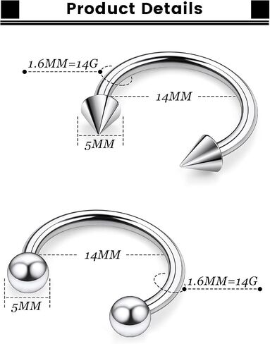 F136 Titanium 16/14/12/8/4/2g Septum Ring Gauge Earrings Lip Rings Prince Albert Jewelry Internally Threaded Horseshoe Hoop Piercings in Saudi Arabia