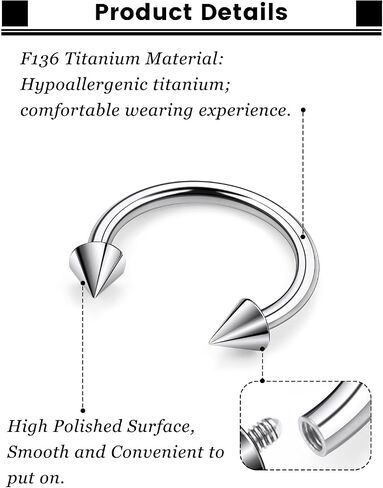 F136 Titanium 16/14/12/8/4/2g Septum Ring Gauge Earrings Lip Rings Prince Albert Jewelry Internally Threaded Horseshoe Hoop Piercings in Saudi Arabia