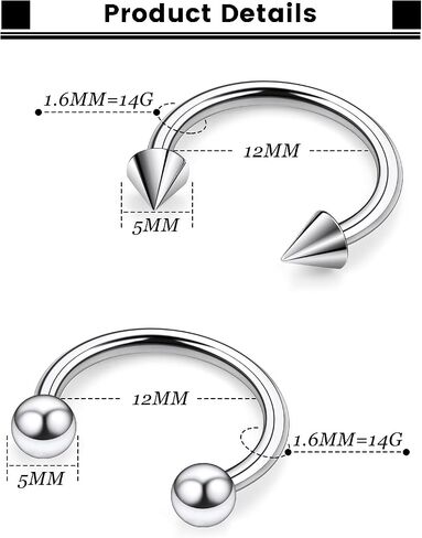 F136 Titanium 16/14/12/8/4/2g Septum Ring Gauge Earrings Lip Rings Prince Albert Jewelry Internally Threaded Horseshoe Hoop Piercings in Saudi Arabia