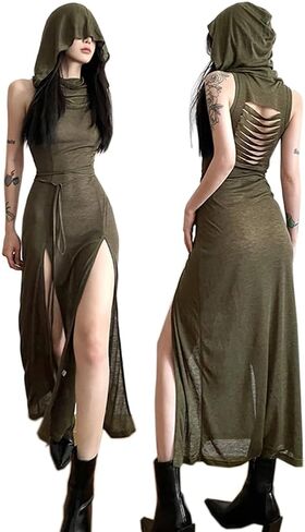 SINROYEE Women High Slit Long Dress Sexy Sleeveless Cocktail Dress Sexy Cutout Bodycon Party Club Cami Dresses in Saudi Arabia