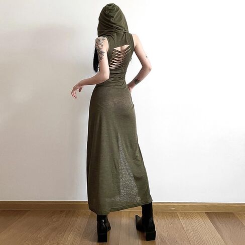 SINROYEE Women High Slit Long Dress Sexy Sleeveless Cocktail Dress Sexy Cutout Bodycon Party Club Cami Dresses in Saudi Arabia