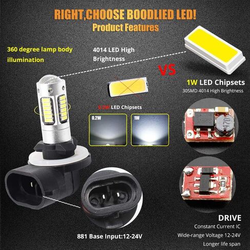 AC/DC9-30V 1200LM 881 889 886 894 896 مصابيح LED للضباب فائقة السطوع 4014 30-SMD رقائق LED بديلة لأضواء الضباب أو مصابيح DRL، 6000K-6500K، زينون أبيض (عبوتان) in Kuwait