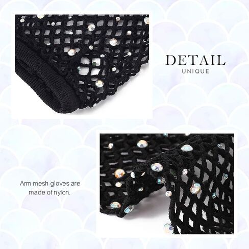 Rhinestone Fingerless Gloves Fishnet Gloves Mesh Elastic Arm Sleeves Theme Party Gloves for Women and Girls in Kuwait