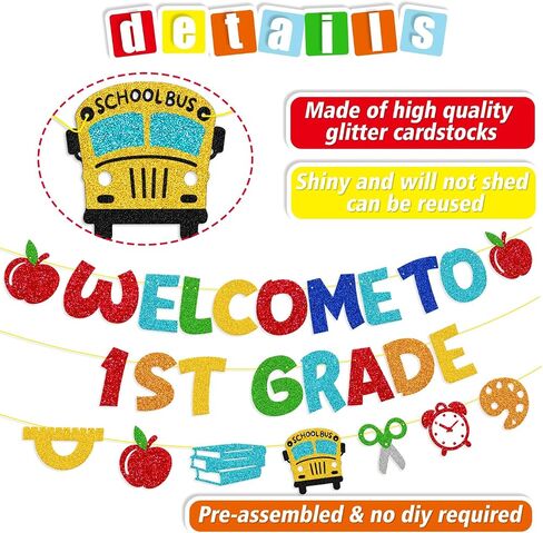 Welcome to 1st Grade Banner First Day of School Decoration Welcome Back to School Theme New Grade Theme Elementary Classroom Party Supplies in Saudi Arabia