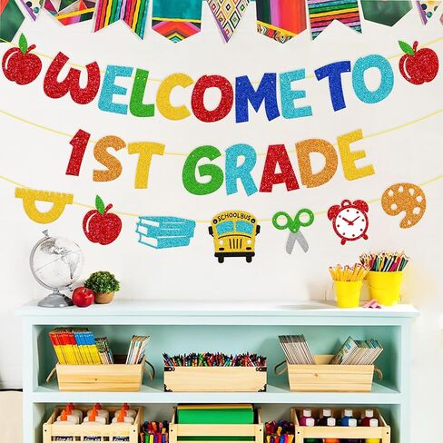 Welcome to 1st Grade Banner First Day of School Decoration Welcome Back to School Theme New Grade Theme Elementary Classroom Party Supplies in Saudi Arabia