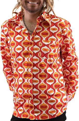 Mens 70s Disco Hip Hop Shirts Casual Button Down Paisley Floral Vintage Long Sleeve Large collar Shirt in Kuwait
