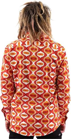 Mens 70s Disco Hip Hop Shirts Casual Button Down Paisley Floral Vintage Long Sleeve Large collar Shirt in Kuwait