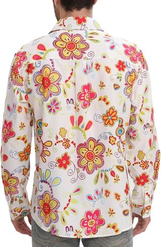 Mens 70s Disco Hip Hop Shirts Casual Button Down Paisley Floral Vintage Long Sleeve Large collar Shirt in Kuwait