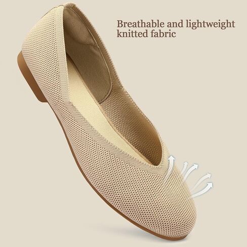 mysoft Women's Ballet Flats Round Toe Comfortable Lightweight Mesh Knit Ballerina Slip On Walking Flat Dress Shoes (Wide Width/Medium) Red in Kuwait