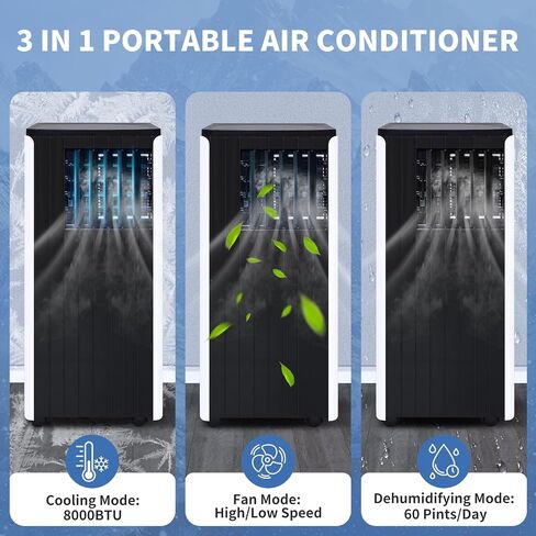 Portable Air Conditioner for Room up to 350 sq.ft, 8,000 BTU A/C Unit with Dehumidifier and Cooling Fan with 2 Speeds, 24-Hour Timer, Sleep Mode, Remote Control, Window Installation Kit in Saudi Arabia