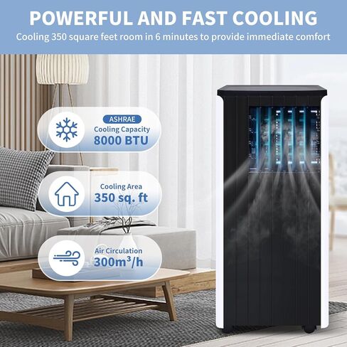 Portable Air Conditioner for Room up to 350 sq.ft, 8,000 BTU A/C Unit with Dehumidifier and Cooling Fan with 2 Speeds, 24-Hour Timer, Sleep Mode, Remote Control, Window Installation Kit in Saudi Arabia