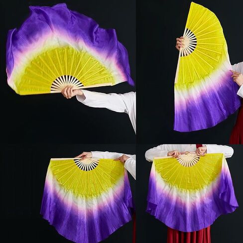 المرأة 24 "الحرير الصيني الرقص الشرقي مروحة قصيرة الحجاب تدفق المشجعين يدوية الصنع مروحة الرقص الشرقي in Kuwait