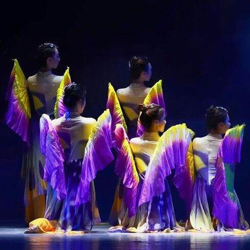 المرأة 24 "الحرير الصيني الرقص الشرقي مروحة قصيرة الحجاب تدفق المشجعين يدوية الصنع مروحة الرقص الشرقي in Kuwait