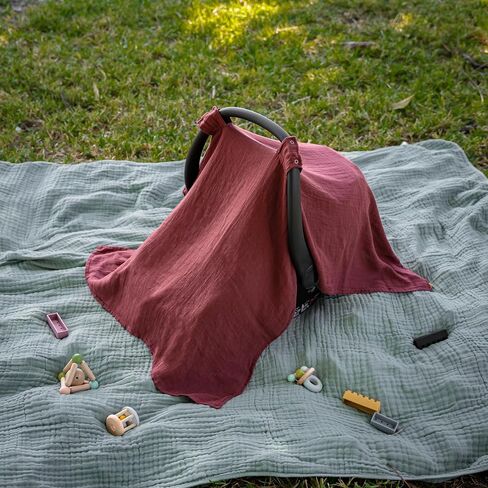 Comfy Cubs Baby Car Seat Cover - Soft, Breathable Bamboo Rayon and Muslin Cotton Blend - Lightweight Canopy for Sun, Bug, and Comfort Protection - Large Size Infant Seat Cover in Sage Design in Saudi Arabia