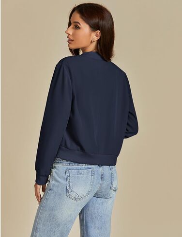 luvamia Bomber Jackets for Women Fall Casual Button Down Long Sleeves Trendy Varsity Jacket Outerwear Coat with Pockets in Kuwait