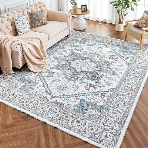 ROCYJULIN 5x7 Area Rugs for Living Room, Faux Wool Area Rugs 5x7 for Bedroom, Low-Pile 5x7 Area Rugs with Non-Slip TPR Backing, 5 x 7 Washable Carpet for High Traffic, Grey & Blue in Saudi Arabia