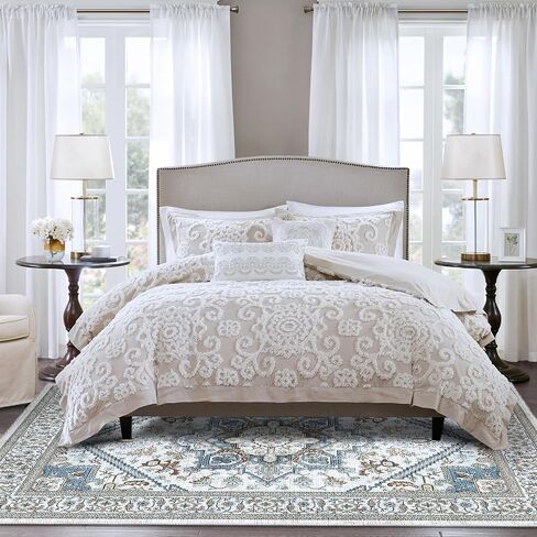 ROCYJULIN 5x7 Area Rugs for Living Room, Faux Wool Area Rugs 5x7 for Bedroom, Low-Pile 5x7 Area Rugs with Non-Slip TPR Backing, 5 x 7 Washable Carpet for High Traffic, Grey & Blue in Saudi Arabia
