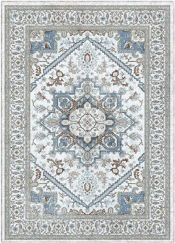 ROCYJULIN 5x7 Area Rugs for Living Room, Faux Wool Area Rugs 5x7 for Bedroom, Low-Pile 5x7 Area Rugs with Non-Slip TPR Backing, 5 x 7 Washable Carpet for High Traffic, Grey & Blue in Saudi Arabia