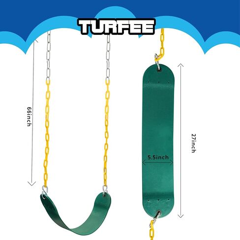 مجموعة من 2 مقاعد أرجوحة خضراء من TURFEE للخدمة الشاقة مع سلسلة بطول 66 بوصة، مجموعة ملحقات التأرجح بديلة مع خطافات سريعة للأطفال في ملعب اللعب في الهواء الطلق، والأشجار، ومجموعة التأرجح، وملعب (أخضر) in Kuwait