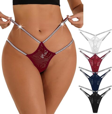 Meshal Sexy G-string Thongs for Women Glitter Straps Lace Texture Super-Soft Comfortable Fashionable Colors 4Pack in Saudi Arabia