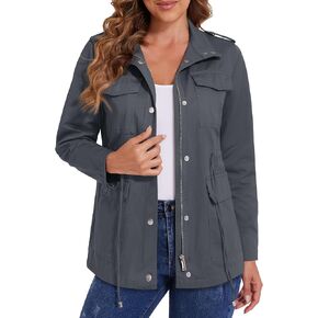MAGCOMSEN Women's Utility Jackets Lightweight Anorak Drawstring Waist Zip Up Field Military Casual Coat with 4 Pockets