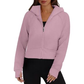 XIEERDUO Womens Zip Up Hoodie Cropped Sweatshirts Thumb Hole Fleece Jackets