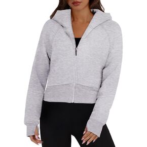 XIEERDUO Womens Zip Up Hoodie Cropped Sweatshirts Thumb Hole Fleece Jackets