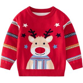 Xumplo Toddler Girls Boys Ugly Christmas Sweater Kids Reindeer Pullover Unisex Child Xmas Red Top Clothing 3-7Y
