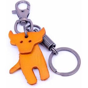 Vintage Leather Craft Cow Keychain Cute Animal Lovely Active Calf Keyring Charm Pendant for Women and Men