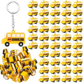 Mini School Bus Keychain Bulk Back to School Gifts Cute Silicone 3D Hanging Keychains for Birthday Class Award