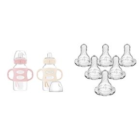 Dr. Brown's Milestones 9oz Wide-Neck Sippy Spout Bottle Bundle with Silicone Handles, Soft Sippy Spout, Green and Light Blue, 1-Pack Each, 6m+