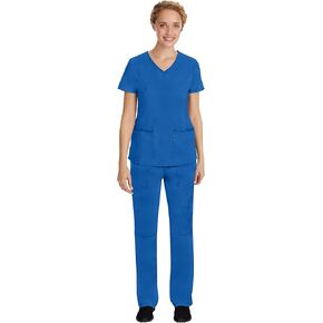 Healing Hands Scrub Set For Women with 7 Pockets, V-Neck Scrub Top 2245 and Knit Waistband Scrub Pant 9133, Royal- M Top/M Pant