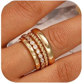 FAXHION Gold Rings for Women Non Tarnish, 14k Gold Plated Dainty Stacking Cubic Zirconia Thumb Rings, Gold Knuckle Women Rings Set Jewelry Size 5-10