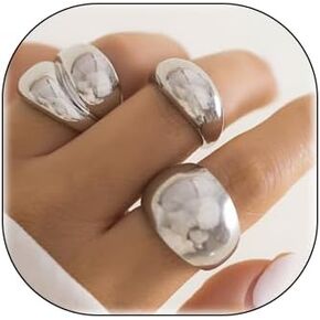 3/4/10PCS Gold Chunky Rings Set 14K Gold Adjustable Open End Ring for Women Thick Dome Chunky Rings Jewelry for Girls
