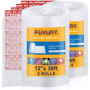 Fuxury Bubble Cushioning Wrap 2 Pack 12 inch x 72 ft Total Bubble Cushioning Wrap for Packing and Moving Boxes Shipping Cushioning Supplies Perforated Every 12"