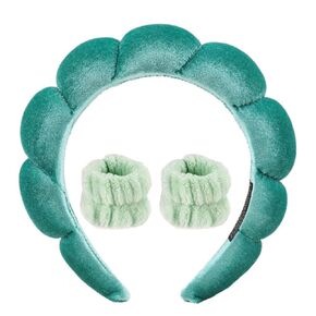 puffy Spa Headbands & Wristband Set,4pack Makeup Headband, Face Wash Headband, Skincare Headbands, Sponge Hair Band Bow Tie Spa Headband for Washing Face Wristband Set Hair Accessories for Women Gifts