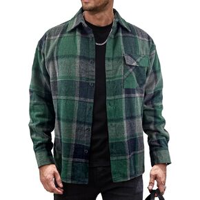 Mens Flannel Shirts Shackets Casual Button Down Long Sleeve Plaid Shirt Lightweight Jackets with Pockets in Kuwait