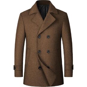 Litteking Men's Winter Coat Wool Trench Peacoat Classic Notched Collar Overcoat Double Breasted Top Jacket