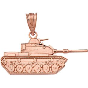 Military Jewelry 10k Gold Military Vehicle Army Battle Tank Pendant Charm Necklace