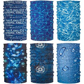6 Pack Neck Gaiters Tube UV Face Mask Bandana Blue Balaclava Shiesty Magic Scarf Headwear Headbands Wraps for women