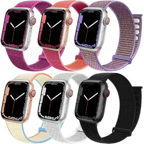 6 Pack Sport Loop Band Compatible with Apple Watch Band 38mm 40mm 41mm 42mm 44mm 45mm 49mm iWatch Ultra 2 Series 9 8 7 6 5 SE 4 3 2 1 Ultra Strap Nylon Weave Women Men Stretchy Braided Wristband Breathable