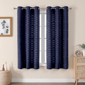 Boho Curtains for Bedroom 63 Inch Length 2 Panels Set, Jacquard Clip Textured Black Striped Curtains Light Filtering Soft Airy Window Treatments for Living Room, Each 42 Wx63 L