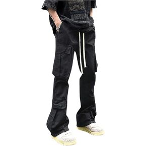 OYOANGLE Men's Drawstring Waist Straight Leg Solid Cargo Pants with Pocket Streetwear