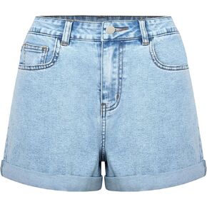 Women's Stretch Denim Shorts with Folded Hem Light Indigo Wash