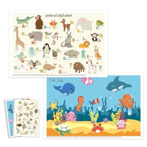Babebay Disposable Placemats for Baby, 60 Pack Sticky Toddler Placemat for Restaurants, Dining Table, Party, Travel, 12" x 18" with 2 Designs
